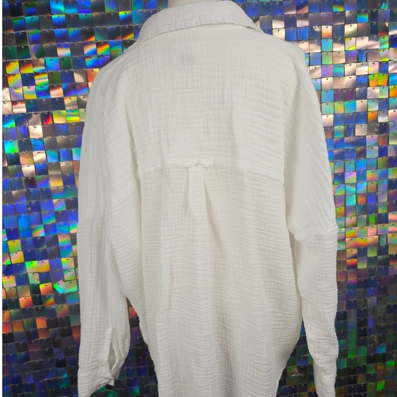 American Eagle Outfitters White Gauze Long Sleeve Button Up Shirt Top M - Picture 6 of 8
